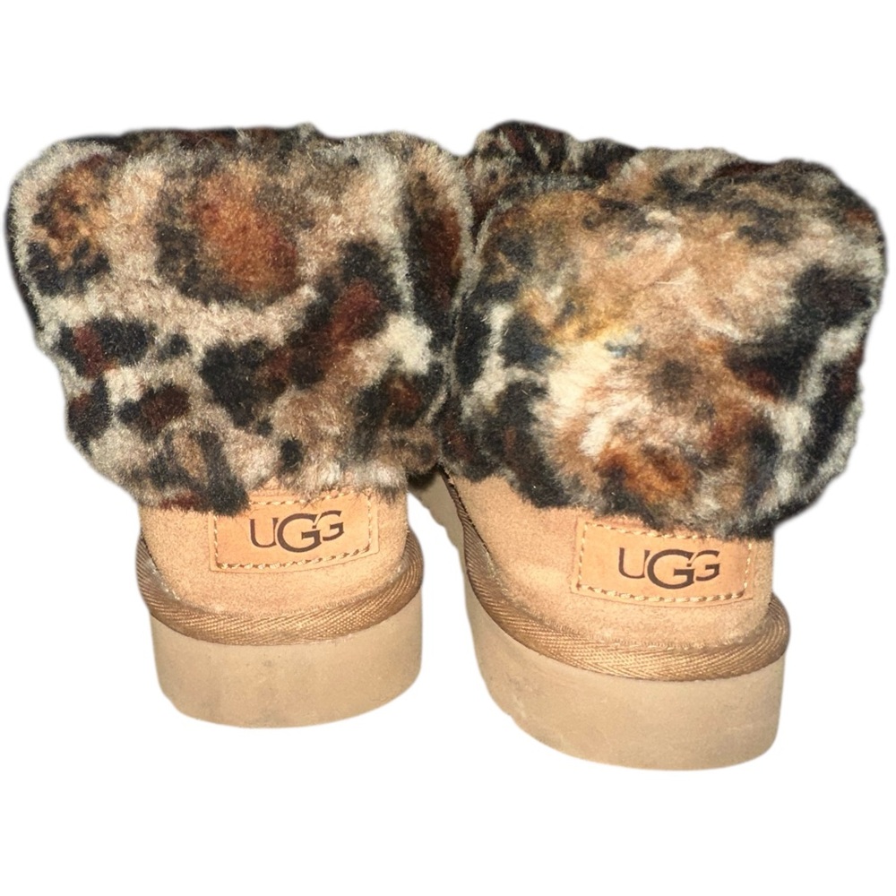 UGG Women's Mini Fluff Leopard Chestnut Suede Ankle Boots Size 7 - Picture 5 of 7